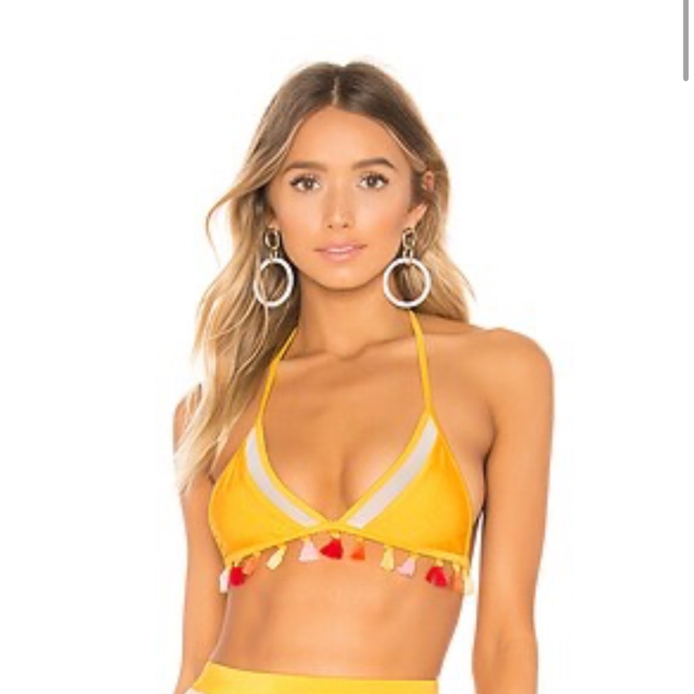 Tularosa Yellow Triangle Bikini Top with Tassels